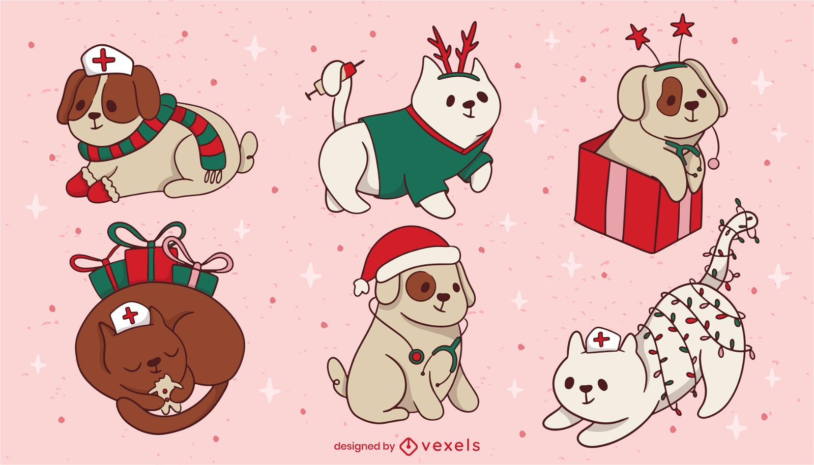 Christmas holiday nurse pets animal set