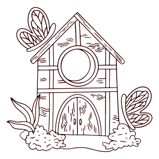 Black and white drawing of a birdhouse PNG Design