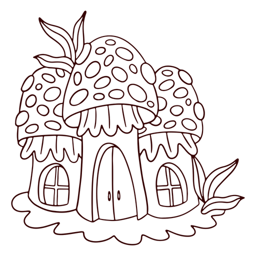 Black and white drawing of a mushroom house PNG Design
