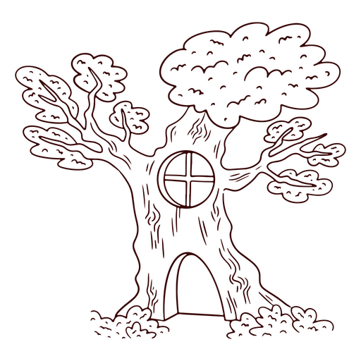 Dibujo de un árbol con una cruz en el medio. Diseño PNG