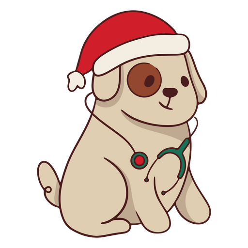 Cachorro usando chap?u de Papai Noel e estetosc?pio Desenho PNG