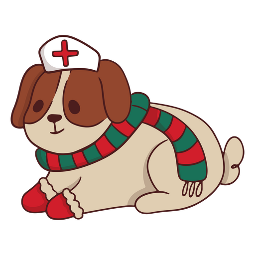 Dog wearing a santa hat and scarf PNG Design