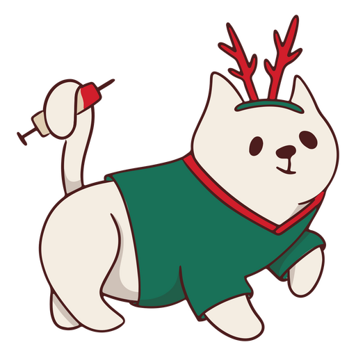 Cat with reindeer antlers wearing a green sweater PNG Design