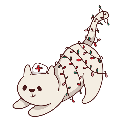 Cat with christmas lights on its back PNG Design