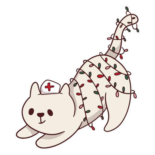 Gato con luces navideñas en la espalda. Diseño PNG