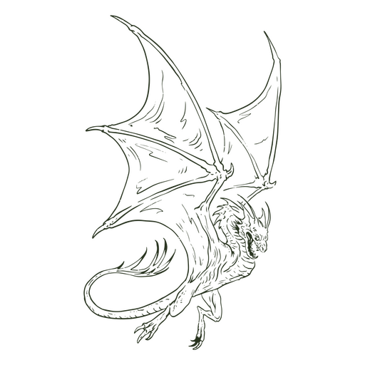 Dibujo de un dragón volando. Diseño PNG