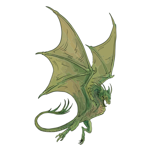 Green dragon flying watercolor PNG Design