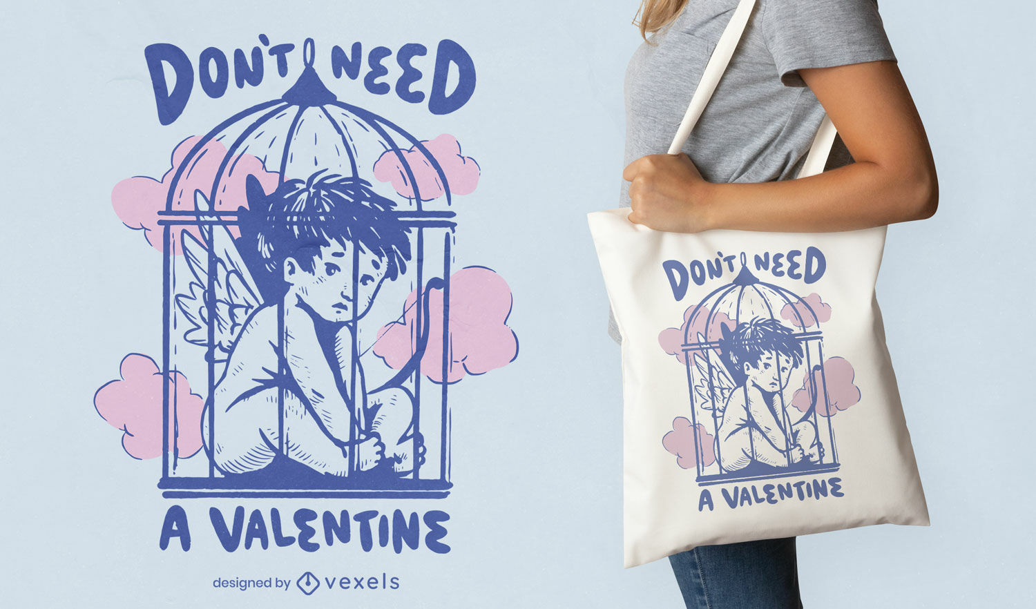 Diseño de bolso tote Cupido enjaulado anti San Valentín