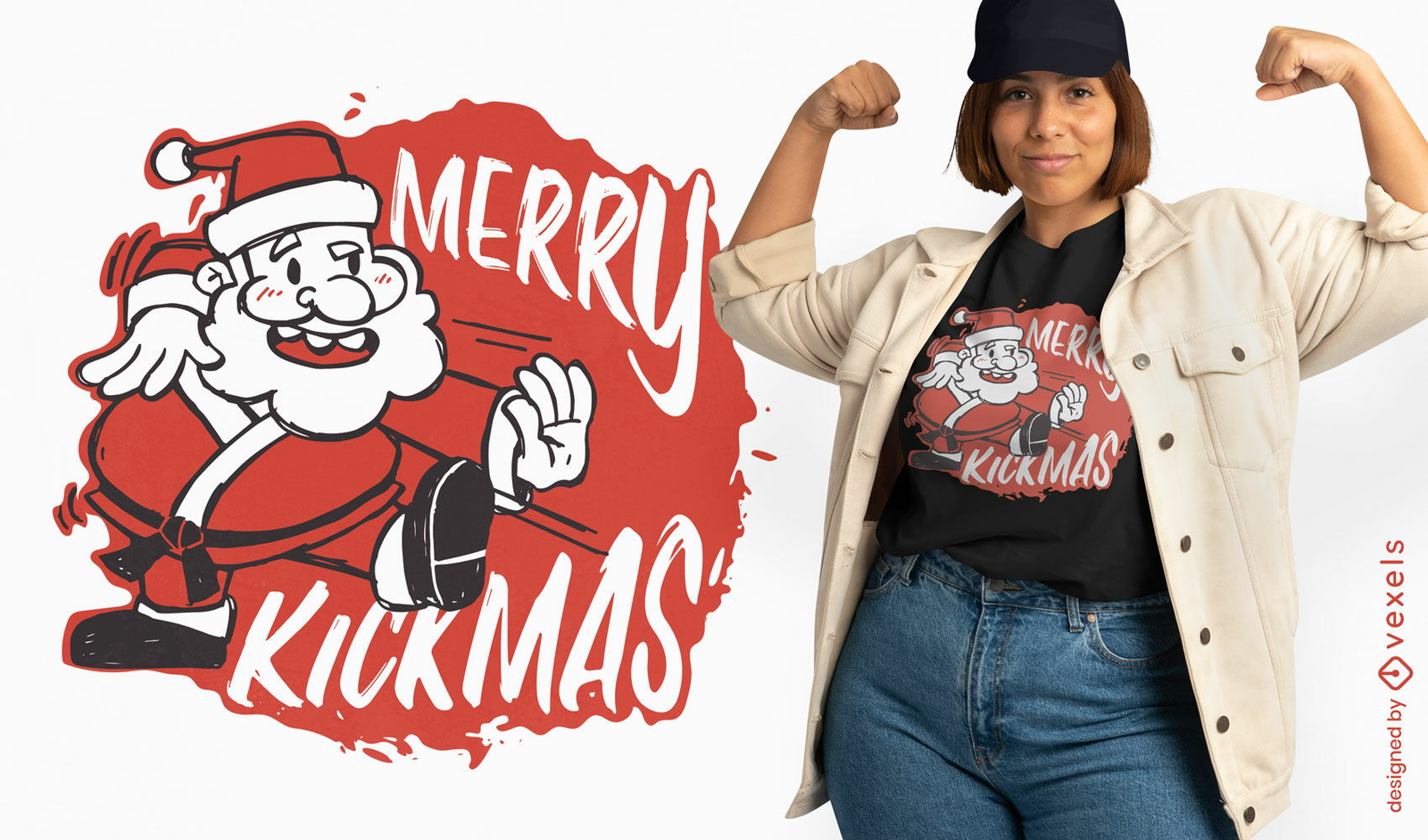 design de camiseta de natal de karatê de papai noel