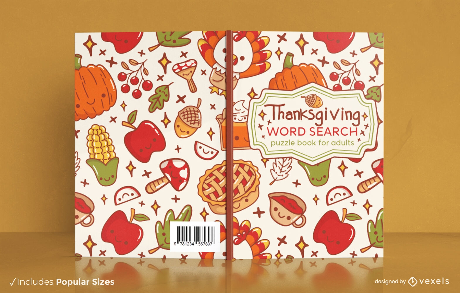 Cute thanksgiving elements book cover design