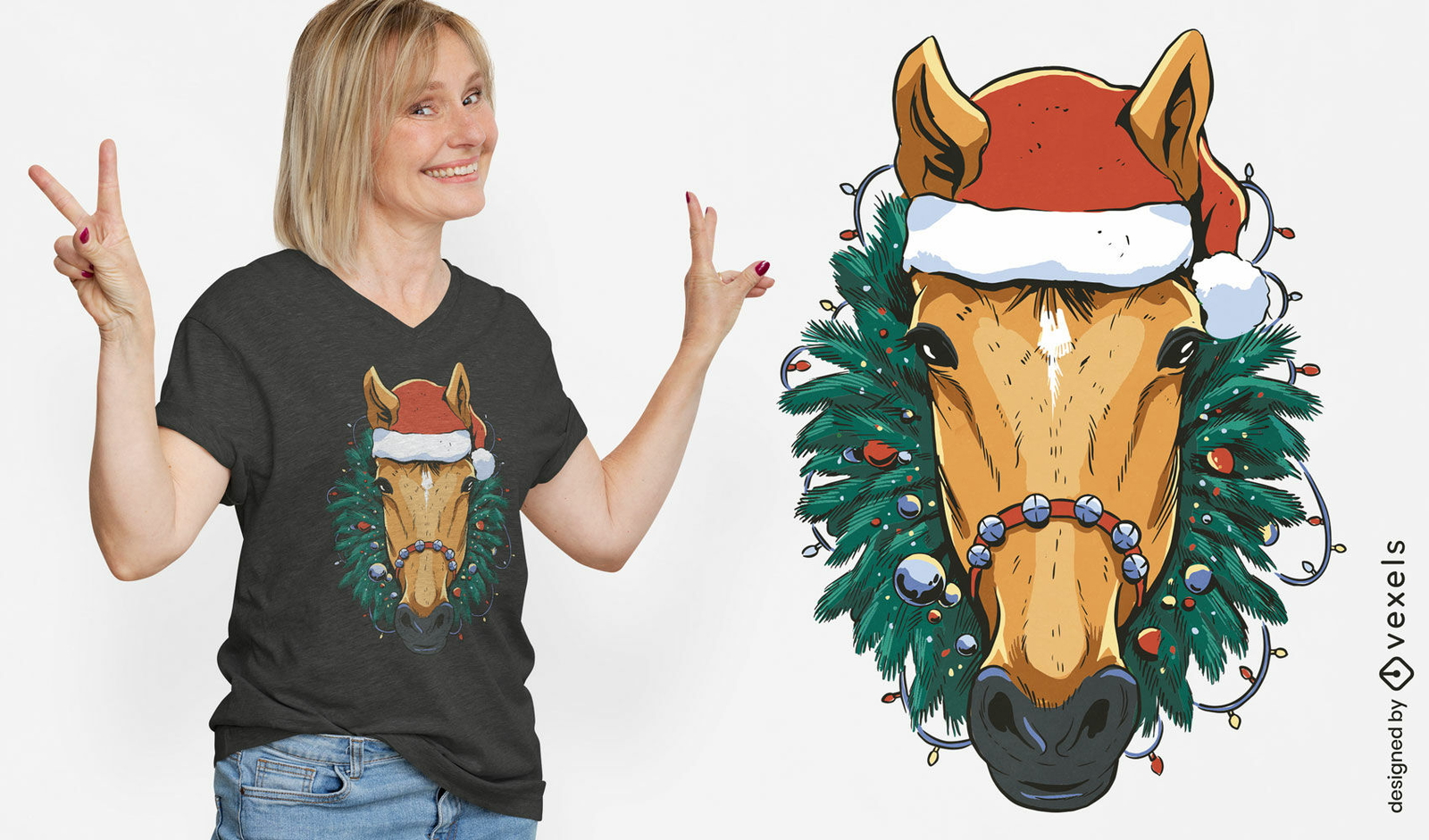 Caballo animal en diseño de camiseta navideña.