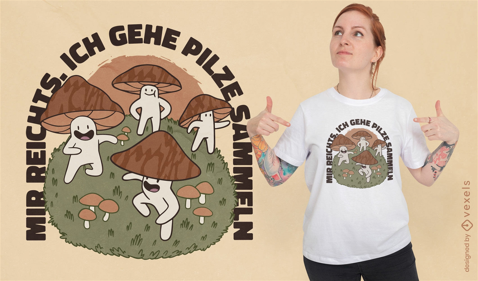 Design de camiseta de desenho animado de cogumelos felizes