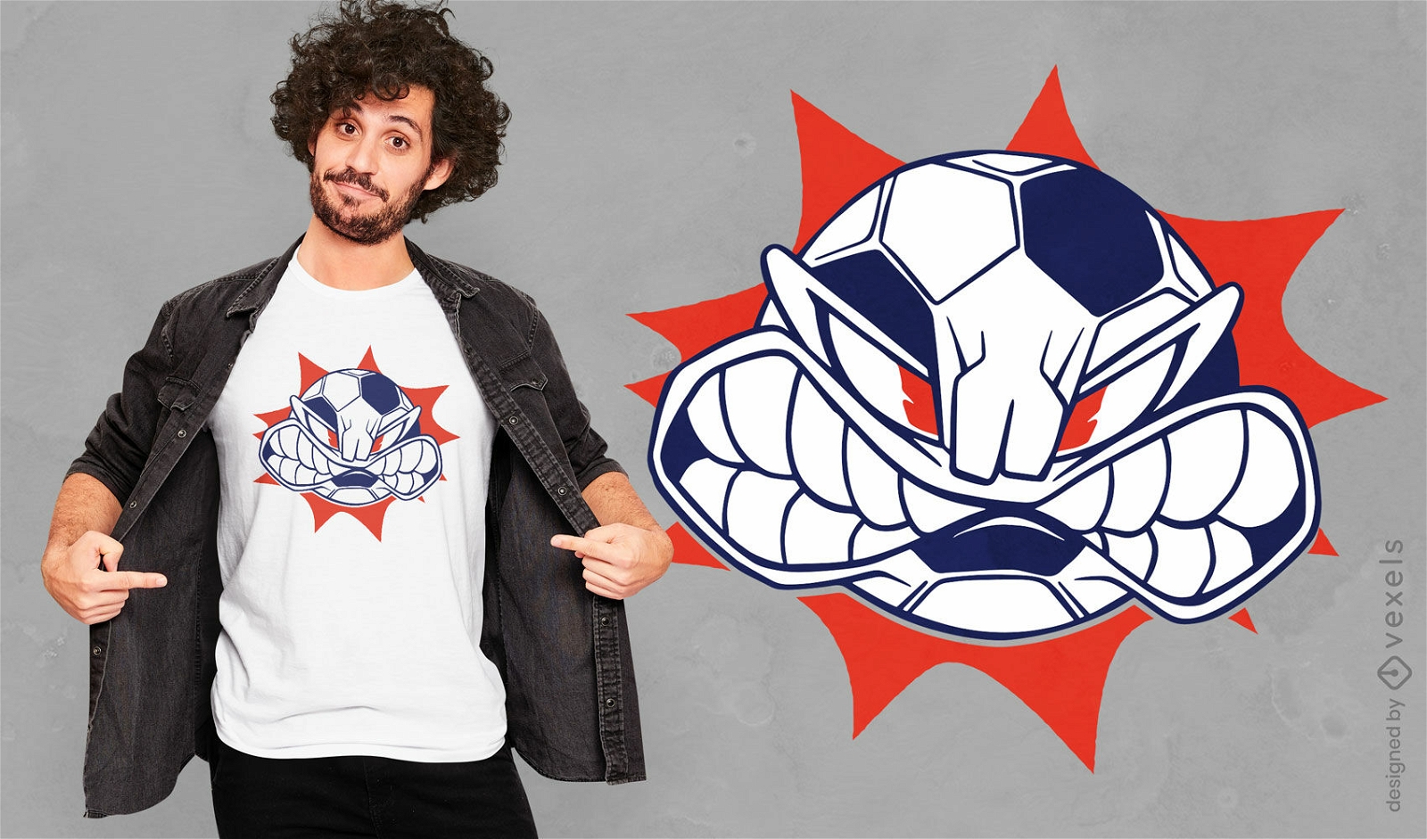 Diseño de camiseta de deporte de pelota de fútbol enojado