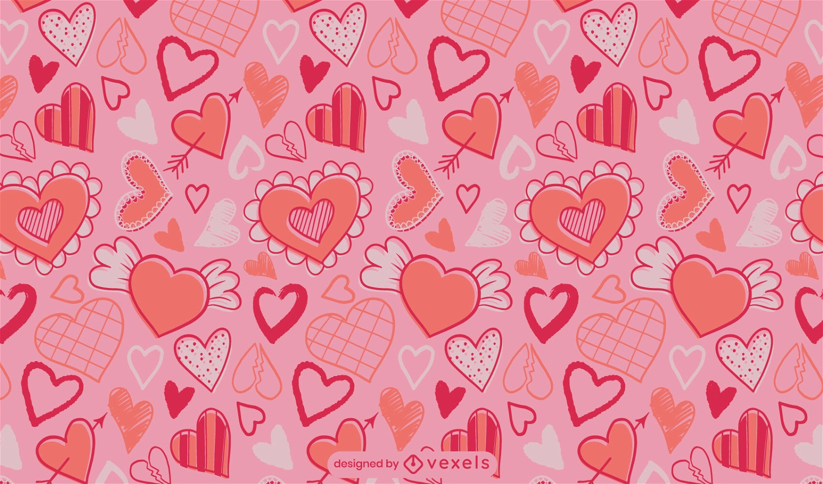 Diseño de patrón de corazones de dibujos animados de San Valentín