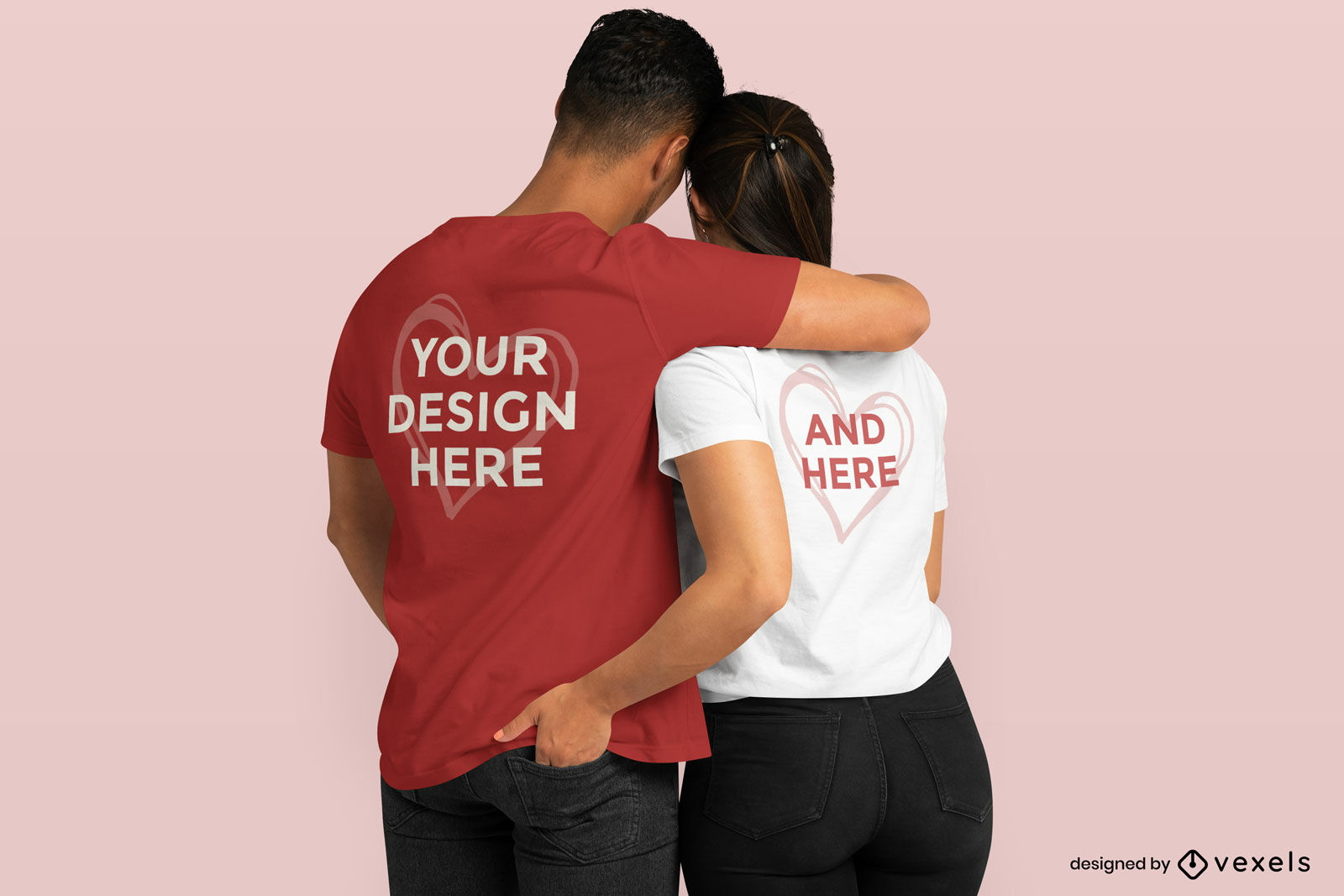 Couple hugging back t-shirt mockup