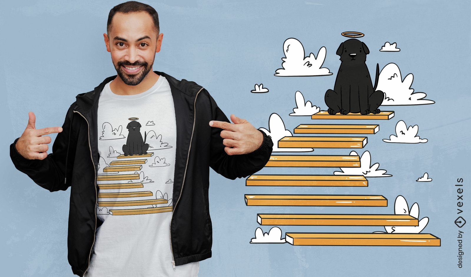 Cão na escada para o céu design de t-shirt