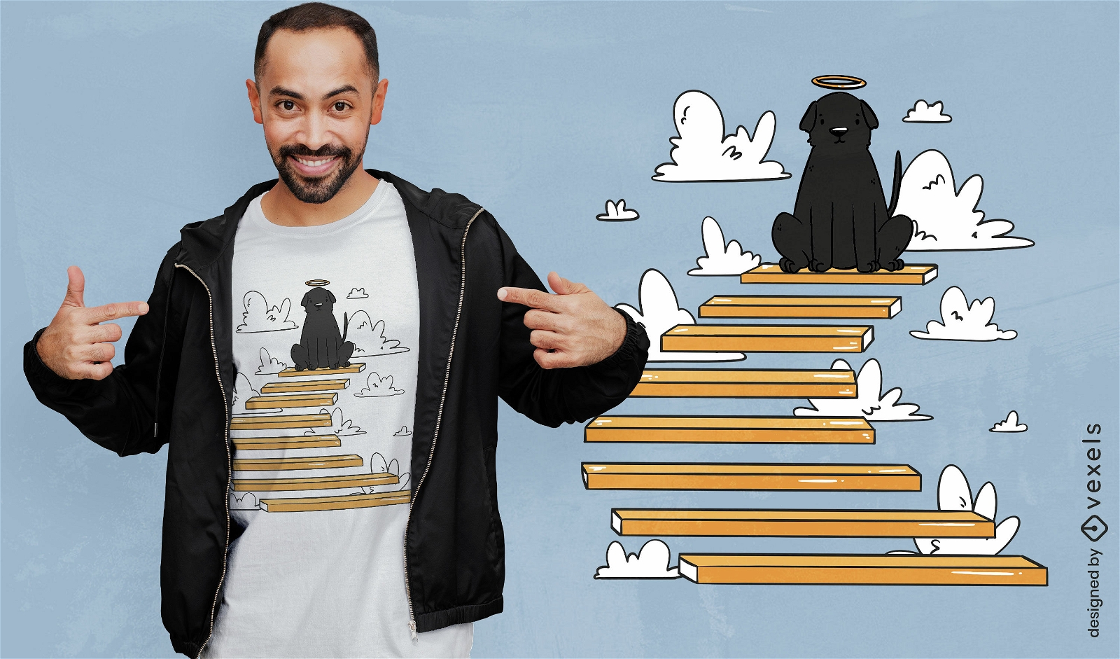 Dog in staircase to sky t-shirt design