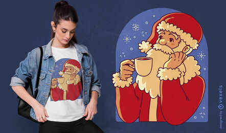Diseño de camiseta de santa claus bebiendo té