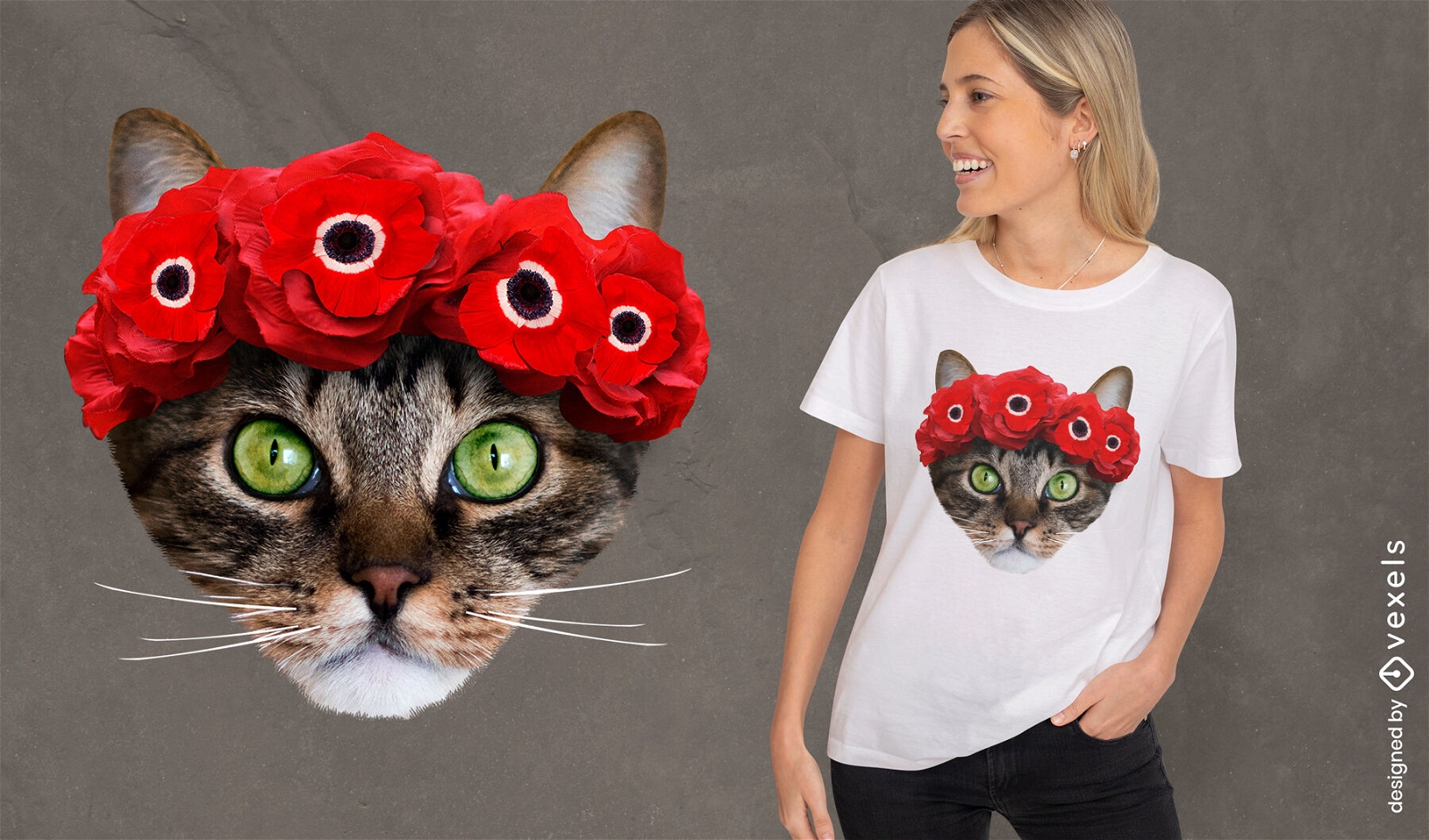 Design de camiseta psd de coroa de flores de gato