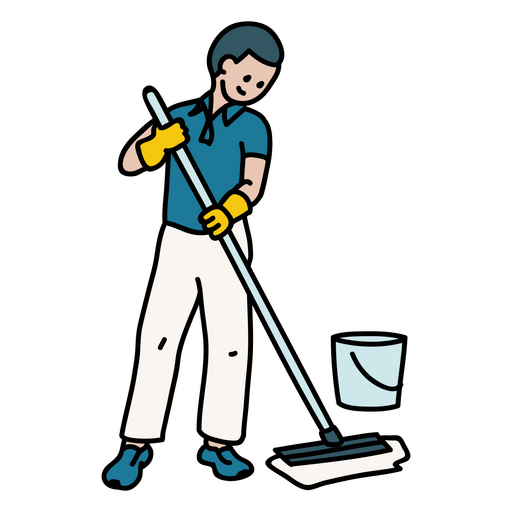Homem limpando com esfregão e balde Desenho PNG
