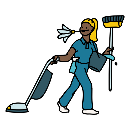 Mujer limpiando con fregona y escoba Diseño PNG
