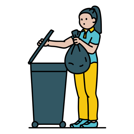 Mulher colocando lixo em uma lata de lixo Desenho PNG