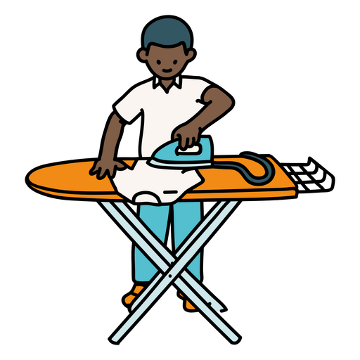 Man ironing clothes on an ironing board PNG Design