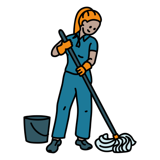 Mujer limpiando con fregona y balde Diseño PNG