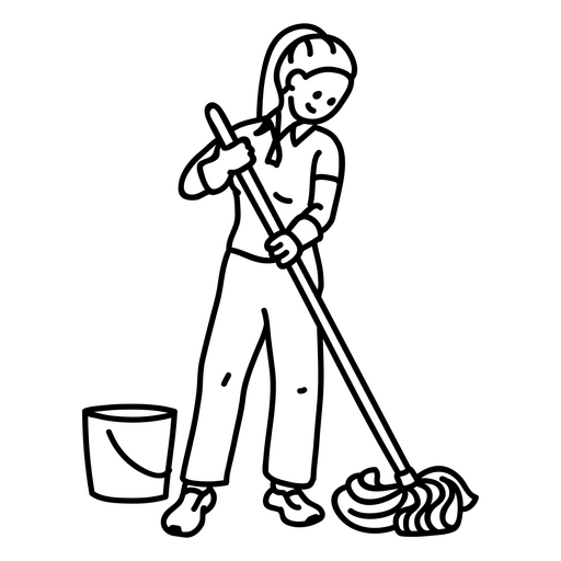 Ilustração lúdica de uma mulher esfregando o chão Desenho PNG