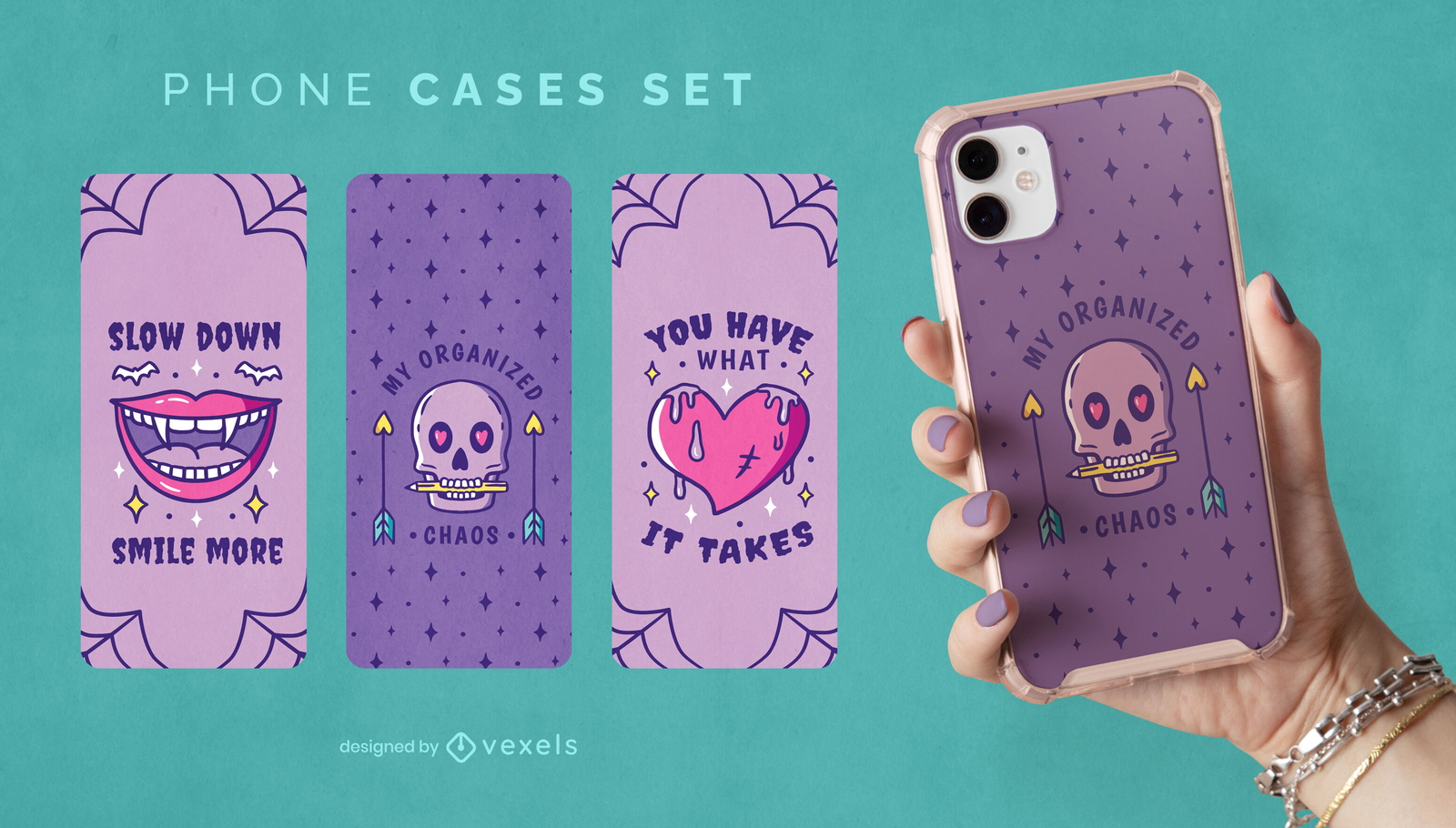 Juego de fundas para teléfono de monstruos lindos pastel goth