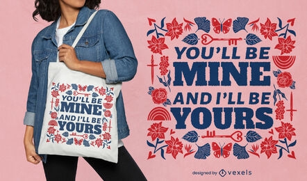 Romantic valentines day tote bag design