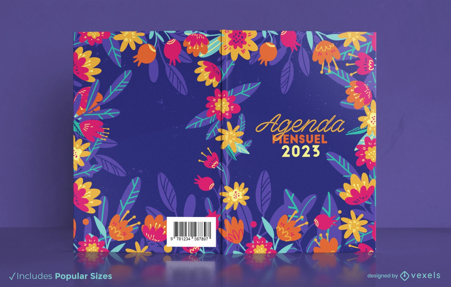 Diseño de portada de libro de jardín de flores y hojas.