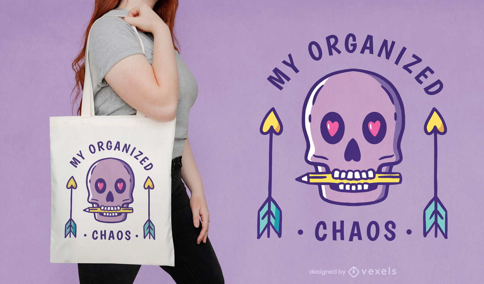 Bonito diseño de bolso tote goth en colores pastel con calavera