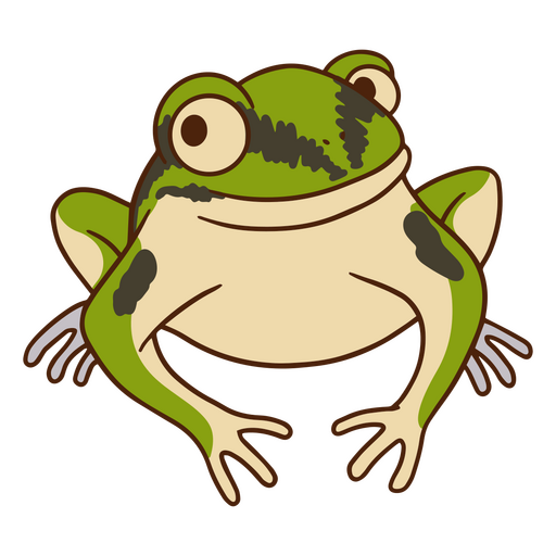Green and black cartoon frog sitting PNG Design