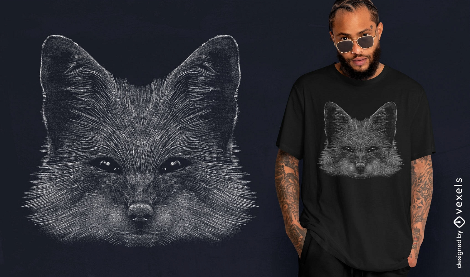 Design de camiseta de retrato de raposa realista