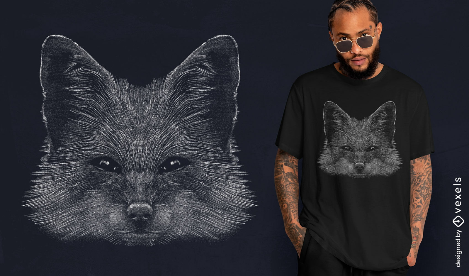 Diseño de camiseta de retrato de zorro realista