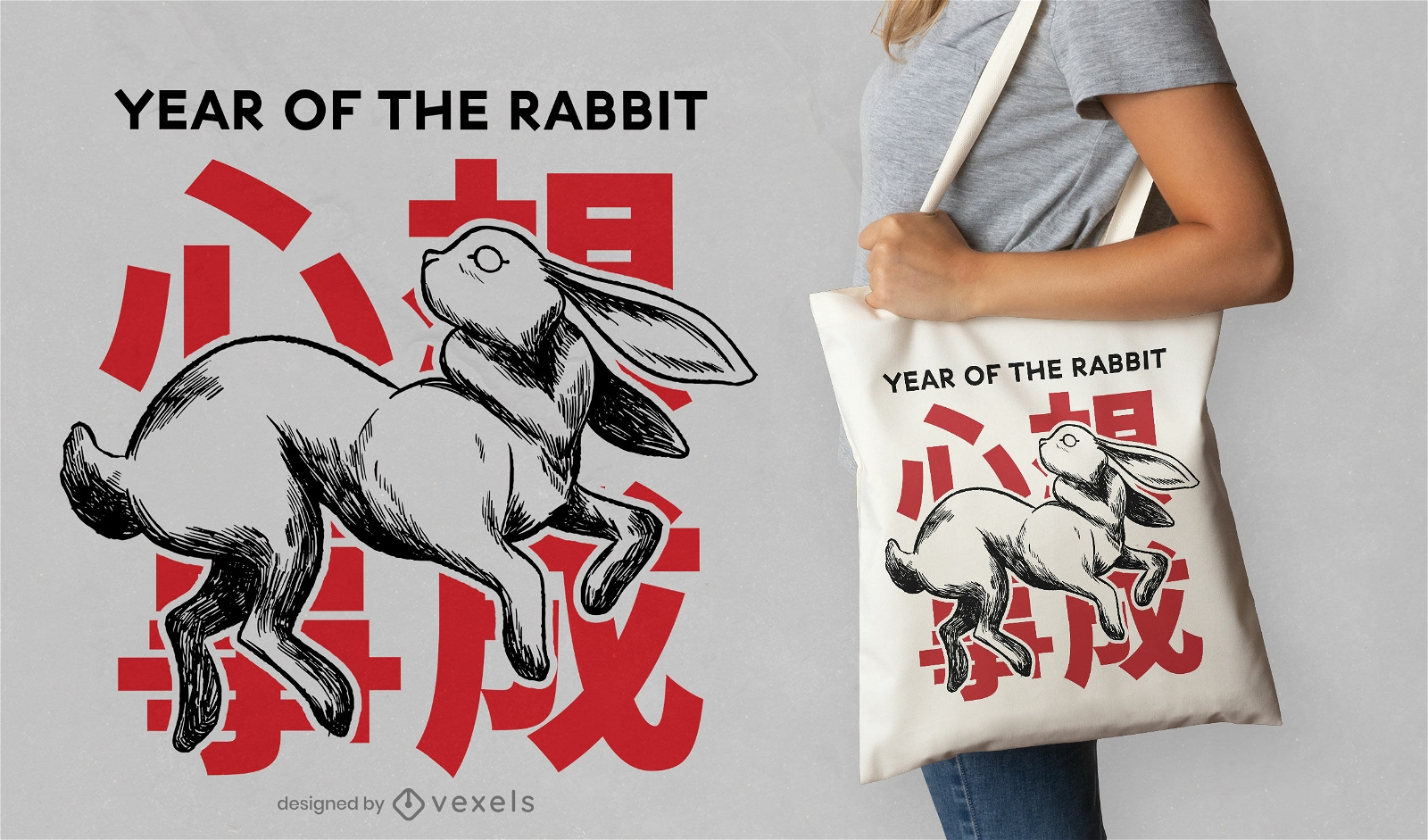 Rabbit for chinese new year tote bag design