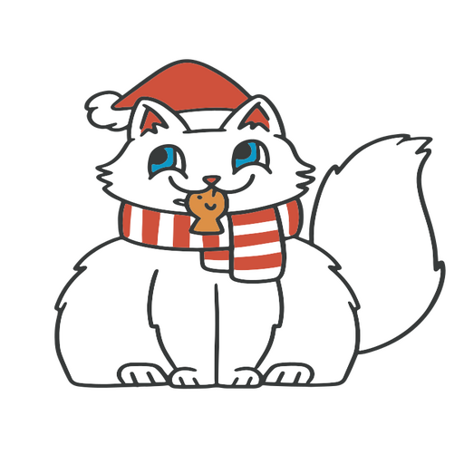 Gato blanco con gorro y bufanda de Papá Noel Diseño PNG