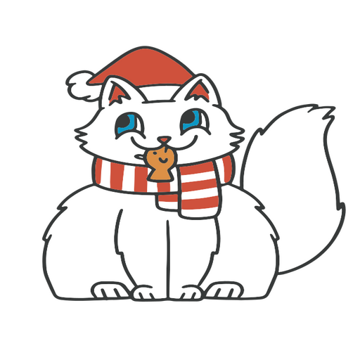 Gato branco usando chapéu de Papai Noel e cachecol Desenho PNG