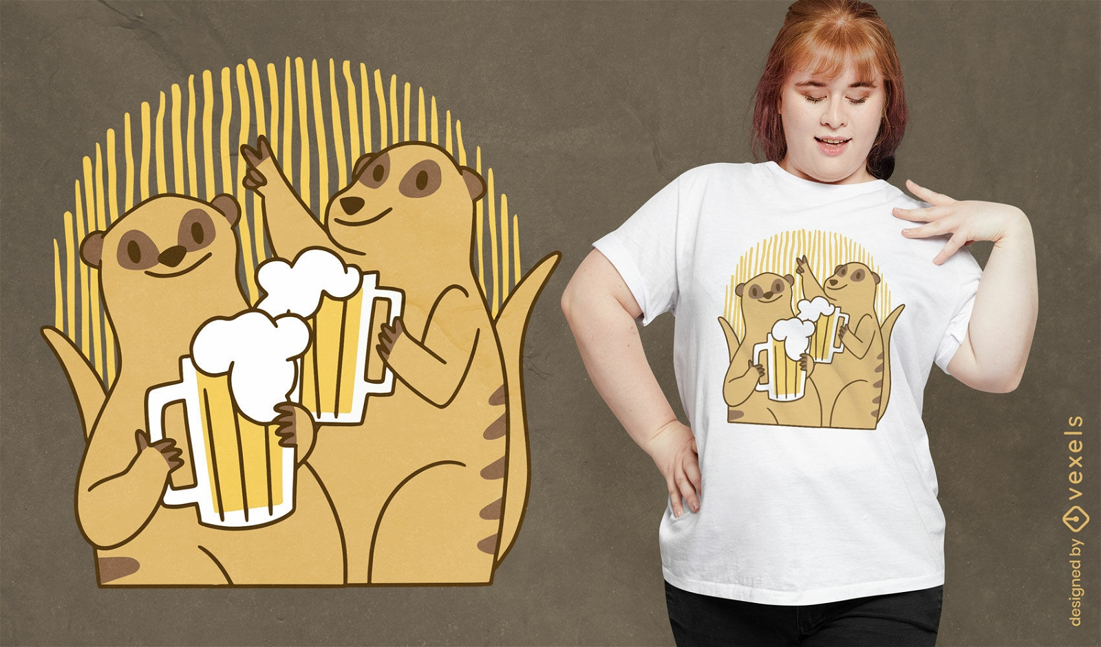 Design de camiseta de meerkats de cerveja