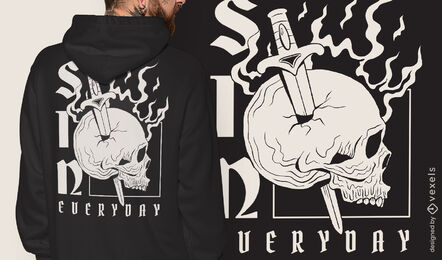 Design de camiseta de caveira esfaqueada