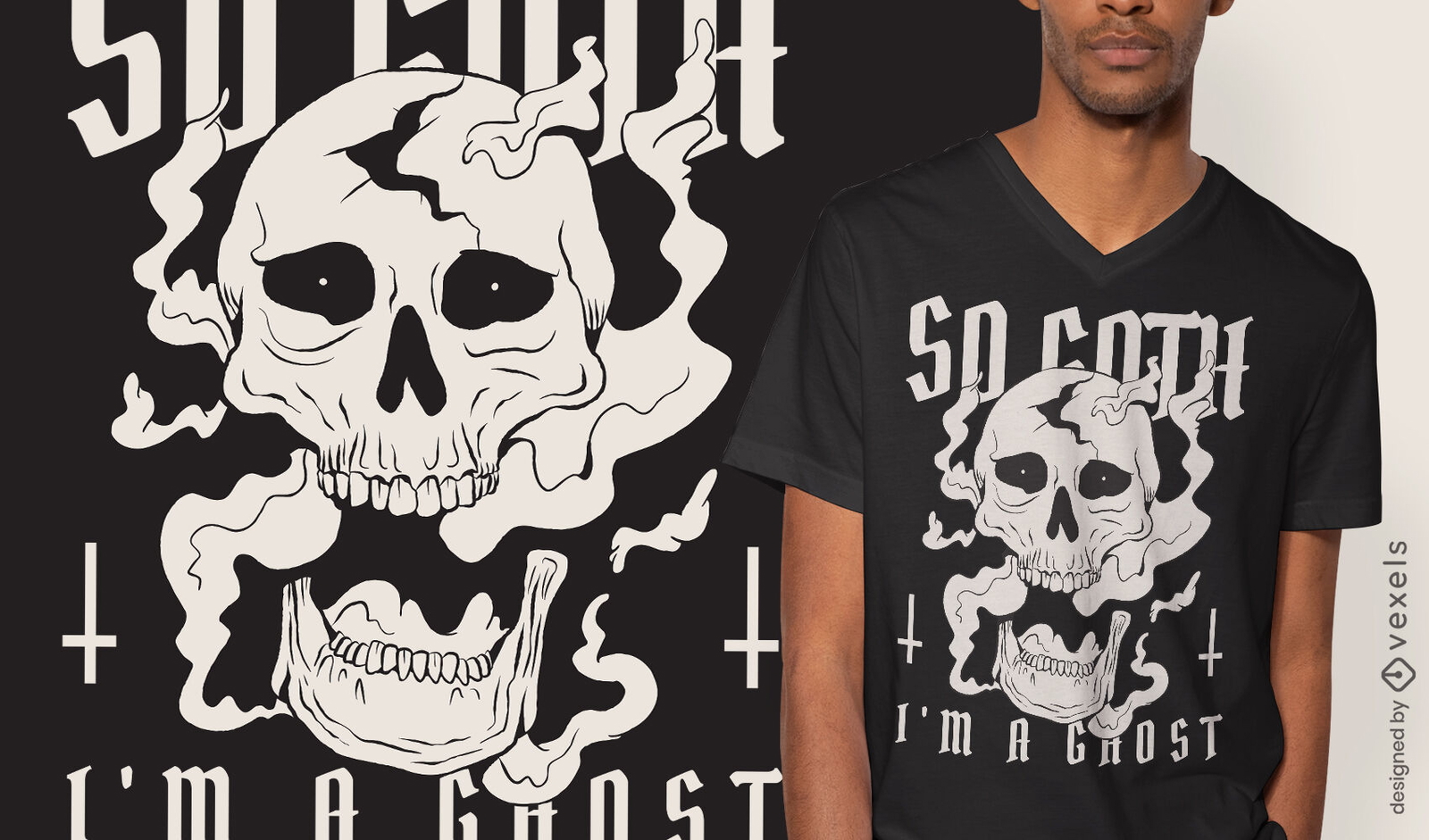 Diseño de camiseta de fantasma de calavera gótica