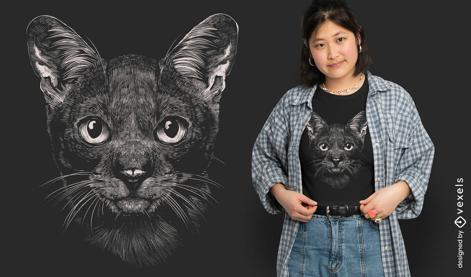 Diseño de camiseta de retrato de gato realista