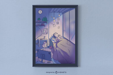 Lofi vaporwave bedroom poster design