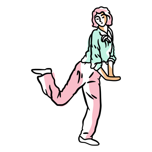 Cartoon of a woman with pink hair dancing PNG Design