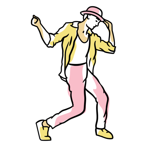 Silueta de una mujer bailando con sombrero y pantalones. Diseño PNG