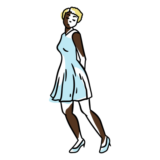 Illustration einer Frau in einem blauen Kleid PNG-Design