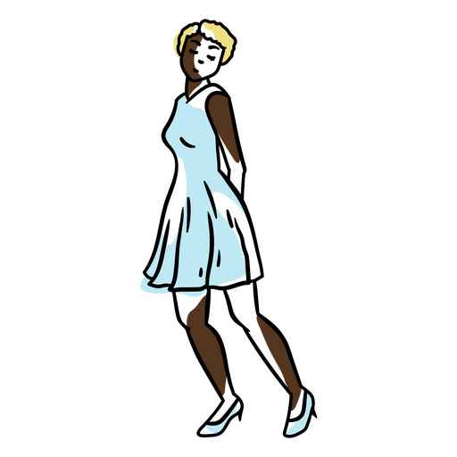 Illustration of a woman in a blue dress PNG Design