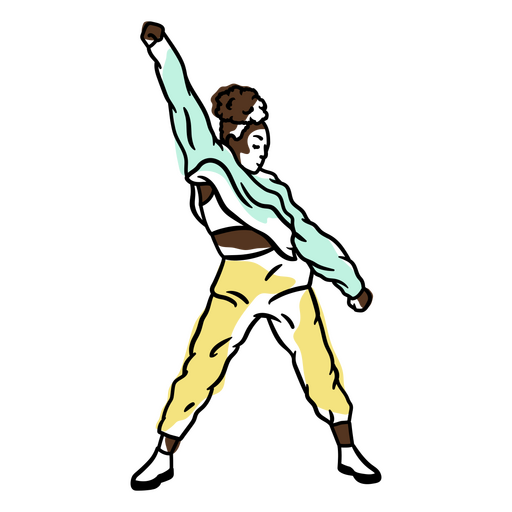 Caricatura de un bailarín con los brazos levantados. Diseño PNG