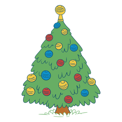 Árbol de Navidad de dibujos animados con bolas Diseño PNG